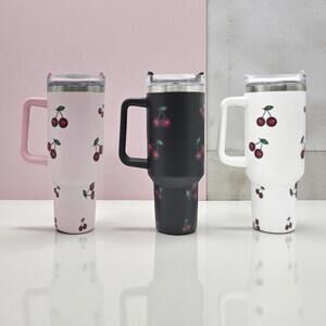 40 OZ Cherry Tumbler with Handle Lid Straw-NEW IN BOX